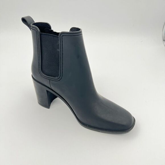 Jeffrey Campbell JC Play Black Matte Rubber Heeled Rain Booties size 8 - Picture 2 of 8